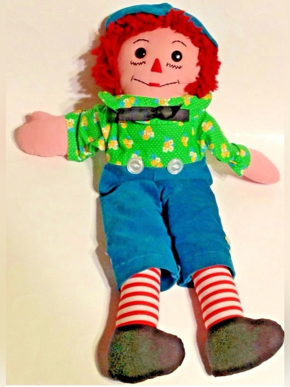 Vintage Raggedy Andy Doll Corduroy Pants and Hat 20" Tall Hand Crafted